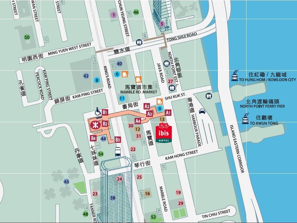 ノースポイントMTR駅の出口を地図