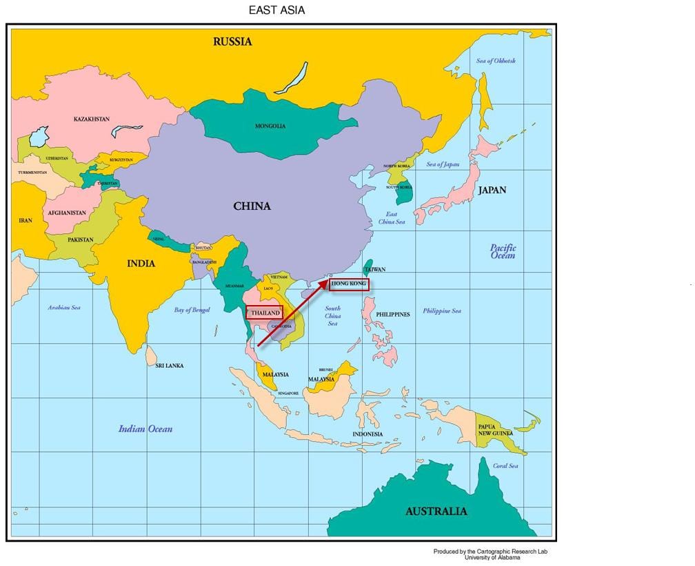 香港にアジアの地図