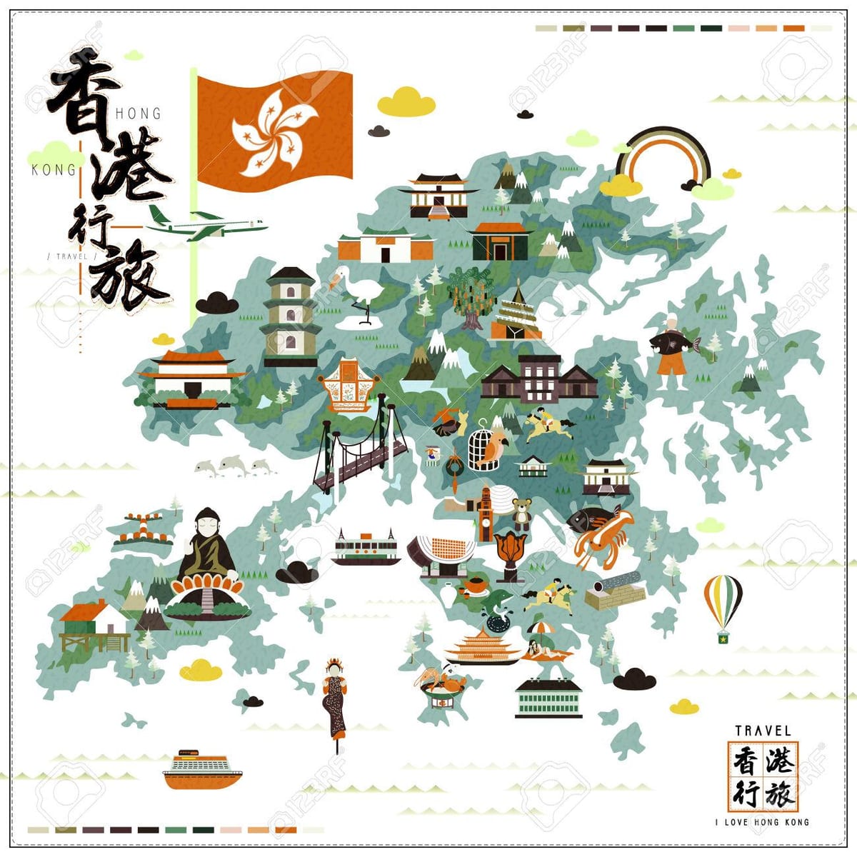 香港の観光名所の地図